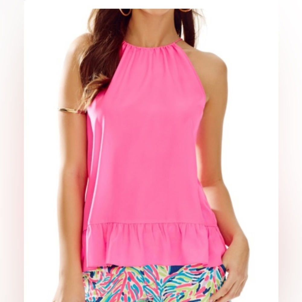 Lilly Pulitzer GROOVY MILLIE Silk Halter Top Pink Women’s size S.